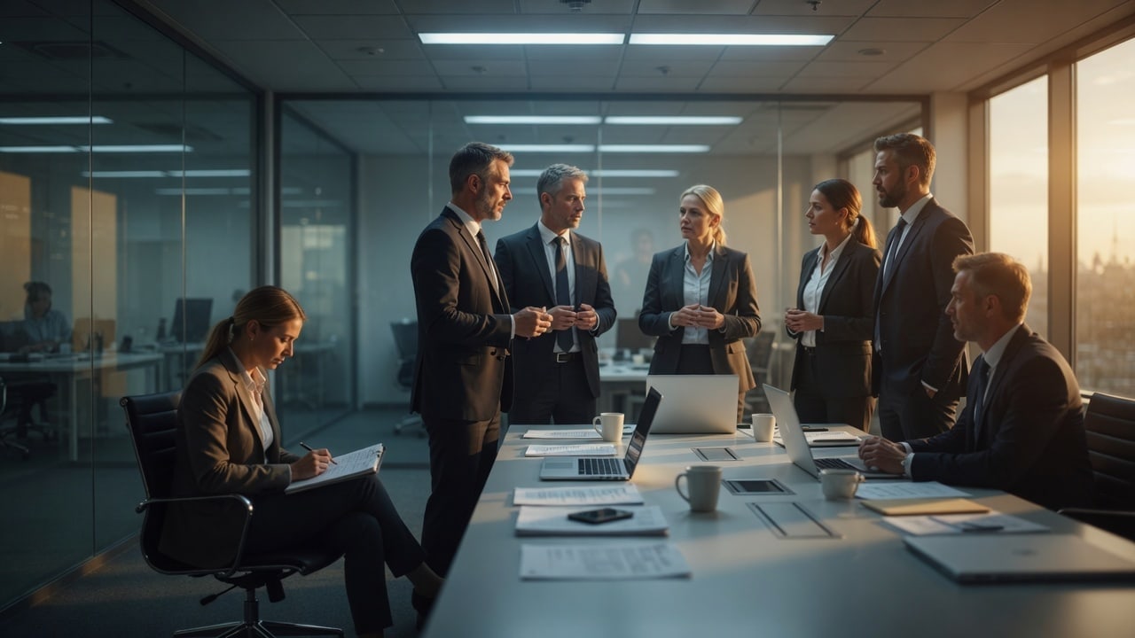 Tense workplace meeting with one person slightly set apart — Wednesday Reset on hard rooms